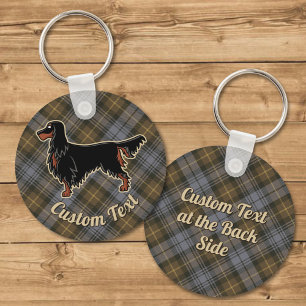 Gordon Setter over Weathered Gordon Tartan Key Ring