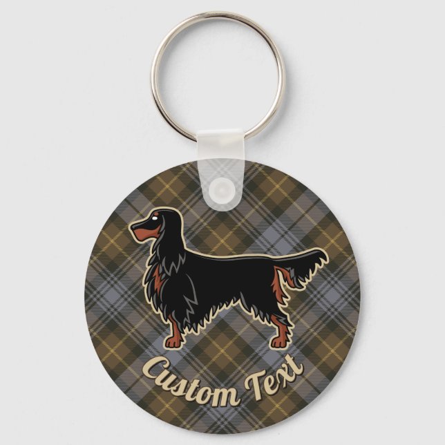 Gordon Setter over Weathered Gordon Tartan Key Ring (Front)
