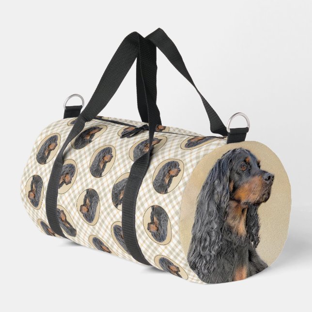 Gordon Setter Painting Black Cute Original Dog Art Duffle Bag (Left Corner)