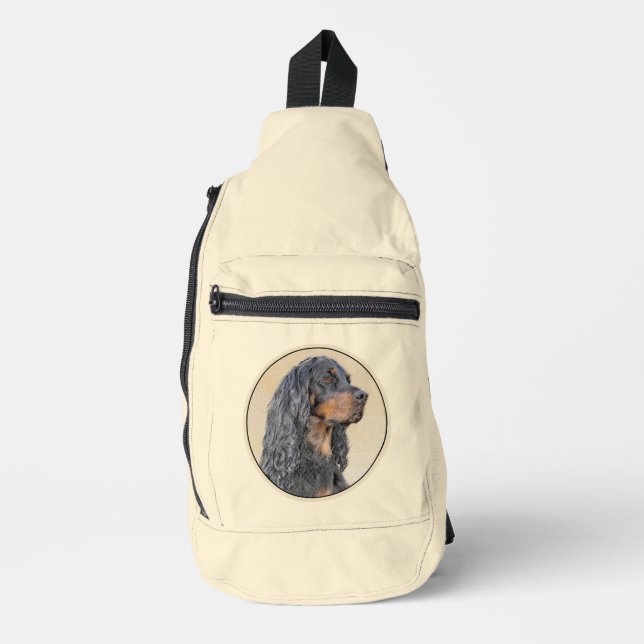Gordon Setter Painting Black Cute Original Dog Art Sling Bag (Front)