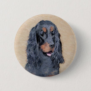 Gordon Setter Painting - Cute Original Dog Art 6 Cm Round Badge