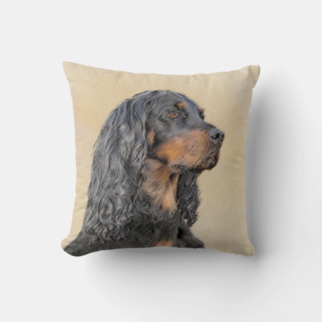Gordon Setter Painting - Cute Original Dog Art Cushion (Front)