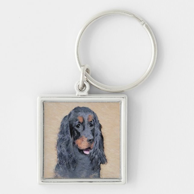 Gordon Setter Painting - Cute Original Dog Art Key Ring (Front)