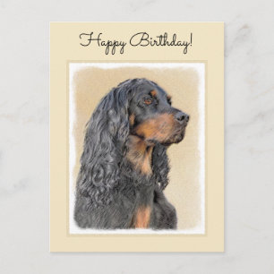 Gordon Setter Painting - Cute Original Dog Art Postcard