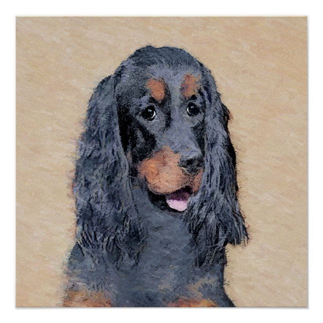 Gordon Setter Painting - Cute Original Dog Art Poster (Front)