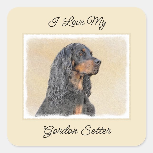 Gordon Setter Painting - Cute Original Dog Art Square Sticker (Front)