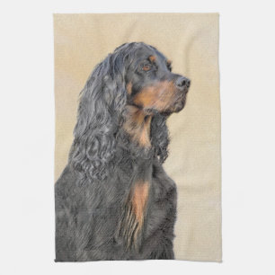 Gordon Setter Painting - Cute Original Dog Art Tea Towel