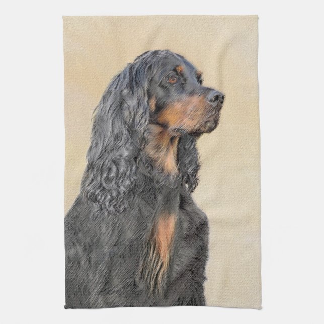 Gordon Setter Painting - Cute Original Dog Art Tea Towel (Vertical)