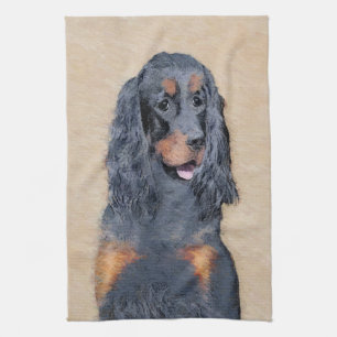 Gordon Setter Painting - Cute Original Dog Art Tea Towel