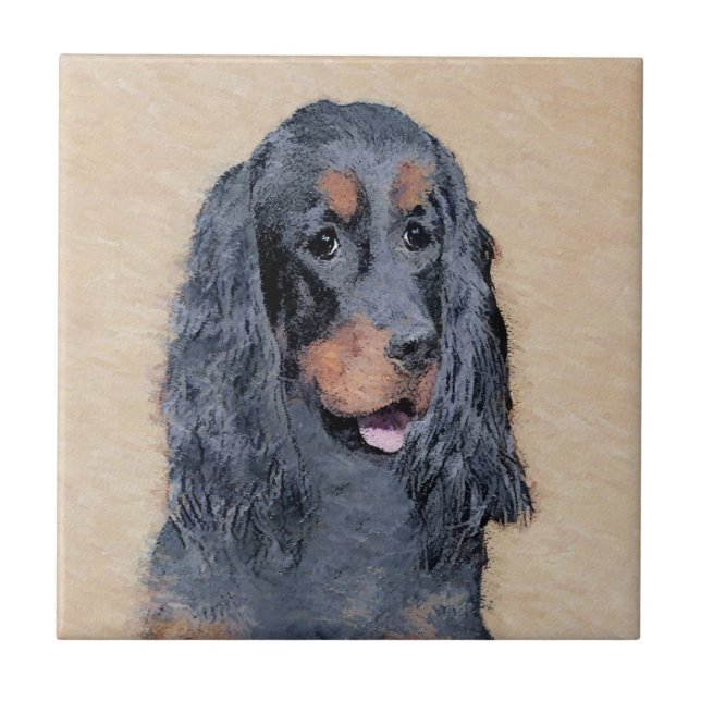 Gordon Setter Painting - Cute Original Dog Art Tile (Front)