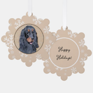 Gordon Setter Painting - Cute Original Dog Art Tree Decoration Card