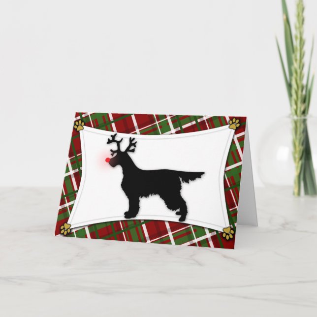 Gordon Setter Reindeer Christmas Card (Front)