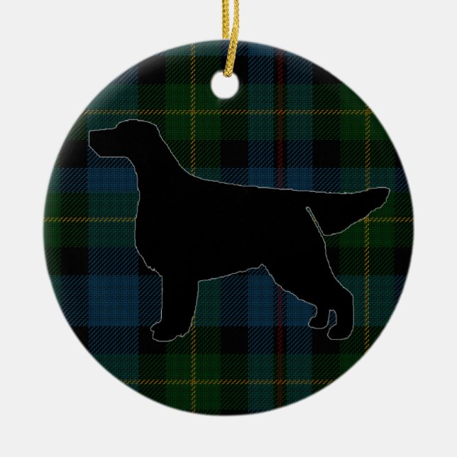 Gordon Setter Silhouette on Tartan Ornament (Front)