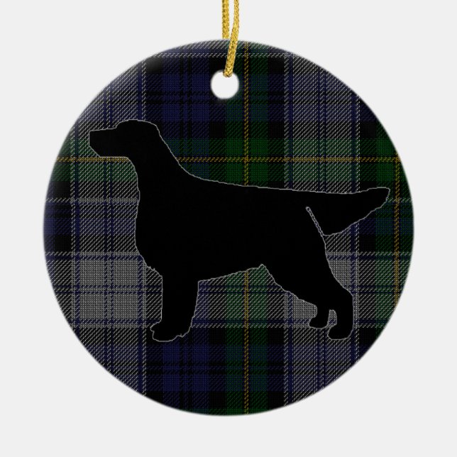 Gordon Setter Silhouette on Tartan Ornament (Front)