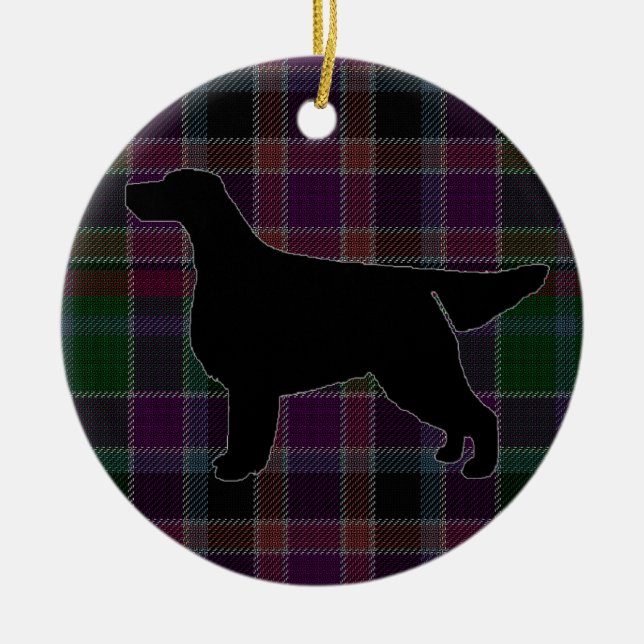 Gordon Setter Silhouette on Tartan Ornament (Front)