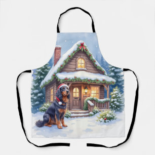 Gordon Setter Snowy Lodge Santa Hat Christmas Art Apron