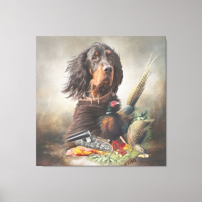 Gordon setter with pheasants, Art  Canvas Print (Front)