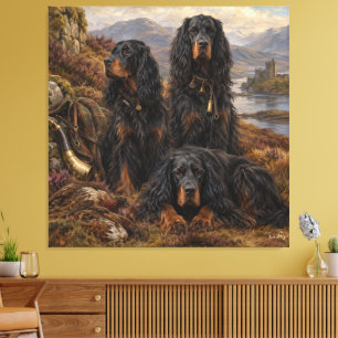 Gordon setter with pheasants, Art Canvas Print