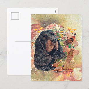 Gordon setter with pheasants, Art Holiday Postcard
