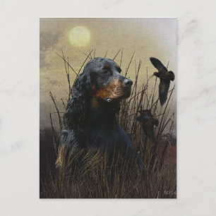 Gordon setter with pheasants, Art Holiday Postcard