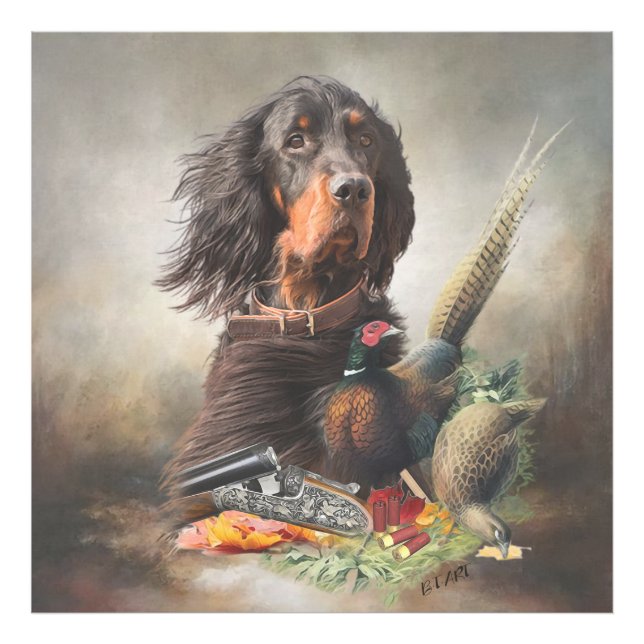 Gordon setter with pheasants, Art  Photo Print (Front)