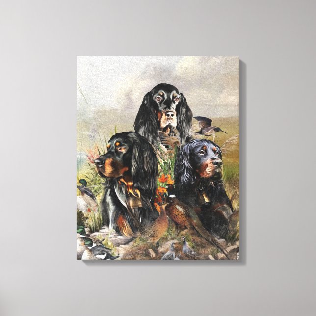 Gordon Setters , Passion for Birds , Art Canvas Print (Front)