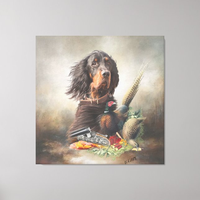 Gordon Setters , Passion for Birds , Art Canvas Print (Front)