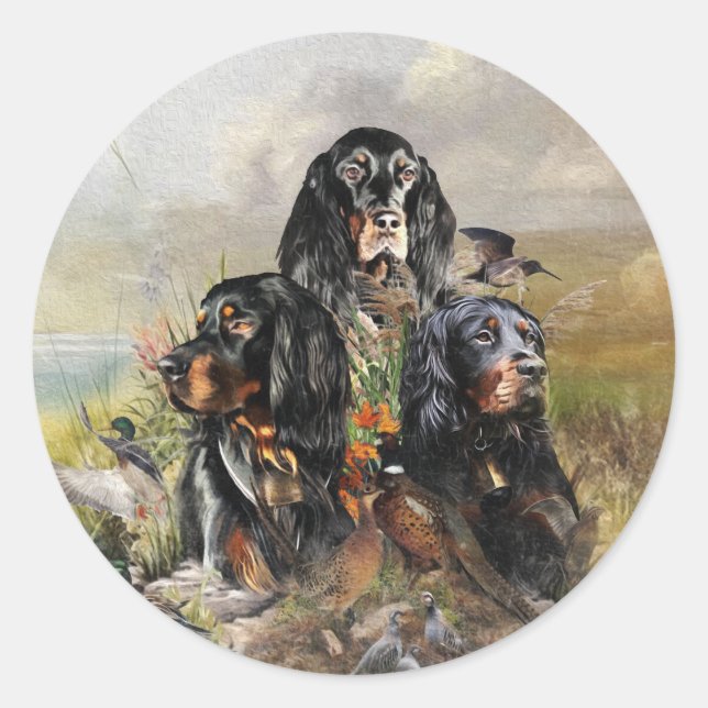 Gordon Setters , Passion for Birds , Art Classic Round Sticker (Front)