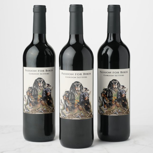 Gordon Setters , Passion for Birds , Art Wine Label (Bottles)