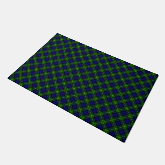 Gordon tartan blue green plaid doormat (Angled)