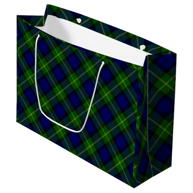 Gordon tartan blue green plaid large gift bag (Front Angled)