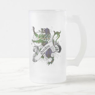 Gordon Tartan Lion Frosted Glass Beer Mug