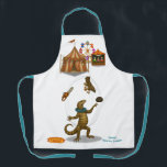 Gordy, goanna juggler apron<br><div class="desc">Gordy the goanna keeps more objects in the air than anyone can count, colourful balls, fruit, hats, chainsaws and even chickens. With quick reflexes and a mischievous grin, Gordy’s juggling act is equal parts skill and humour. He’s unpredictable… but always impressive. You can find lots of other Dingaling Brothers Circus...</div>