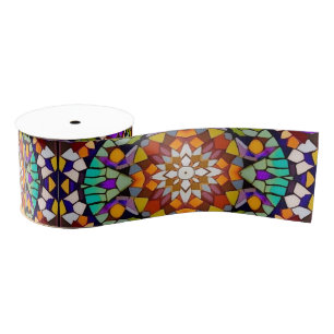 Gorgeous 3D Mosaic Effect Colorful Carnival Ribbon Grosgrain Ribbon