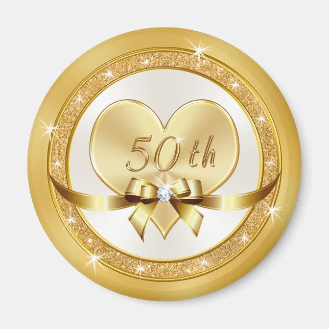 Gorgeous 50th Anniversary Favours Cheap Gold Magnet (Front)