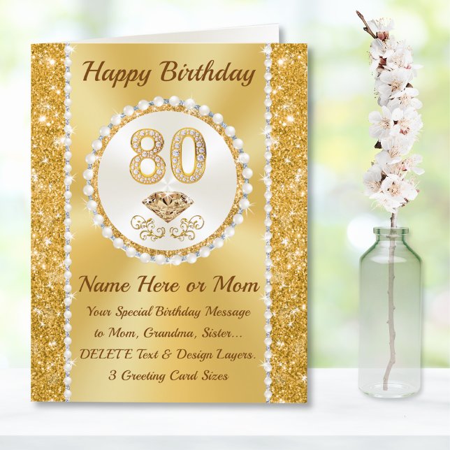 Gorgeous, 80th Birthday Card for Mum, Gramma, Her (Birthday cards for 80 year old woman. Sister 80th birthday card. Personalised 80th birthday cards.)