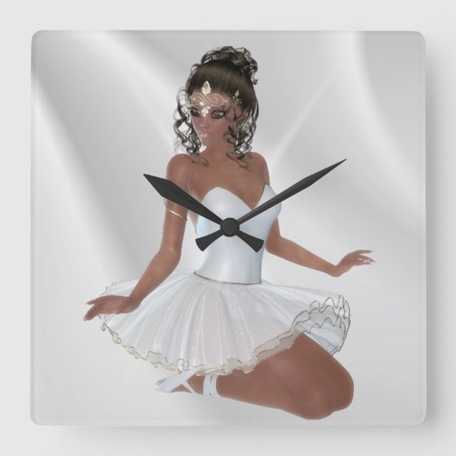 Gorgeous African American Ballerina Square Wall Clock (Front)