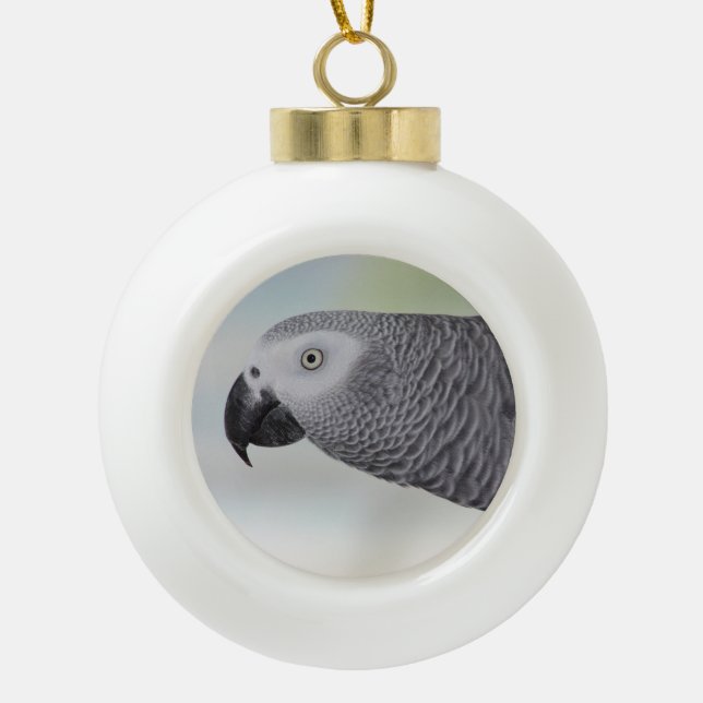Gorgeous African Grey Parrot Ceramic Ball Christmas Ornament (Front)