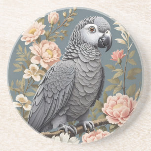 Gorgeous African Grey Parrot With Elegant Florals Coaster