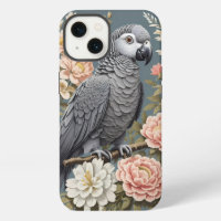 Gorgeous African Grey Parrot With Elegant Florals