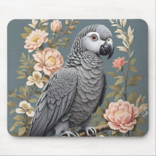 Gorgeous African Grey Parrot With Elegant Florals Mouse Mat