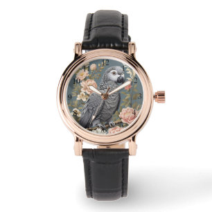 Gorgeous African Grey Parrot With Elegant Florals Watch