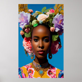 Gorgeous African lady with flowers Poster