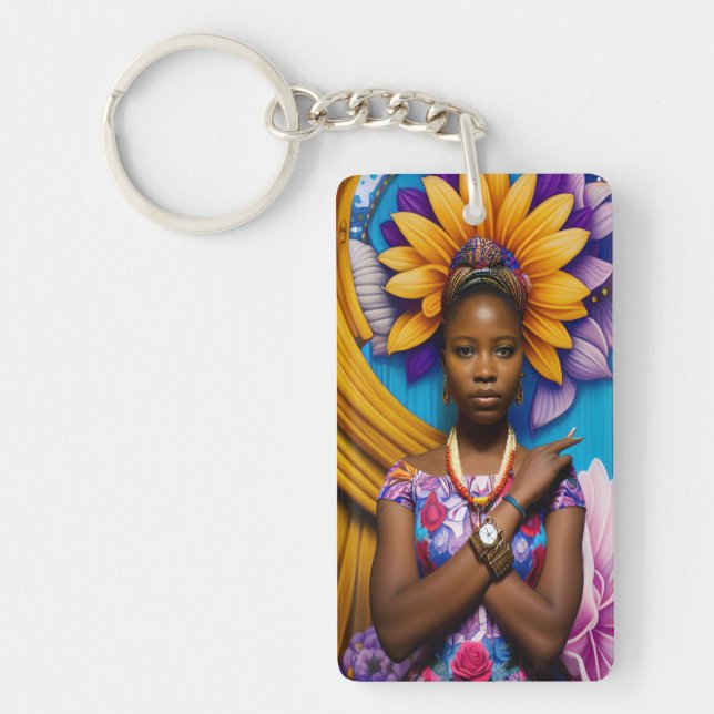 Gorgeous African woman with a watch Key Ring (Front)
