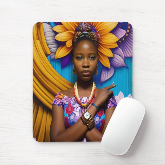 Gorgeous African woman with a watch Mouse Mat (With Mouse)