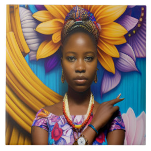 Gorgeous African woman with a watch Tile