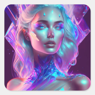 Gorgeous Ai Art Pretty Icy Glass like Woman Square Sticker