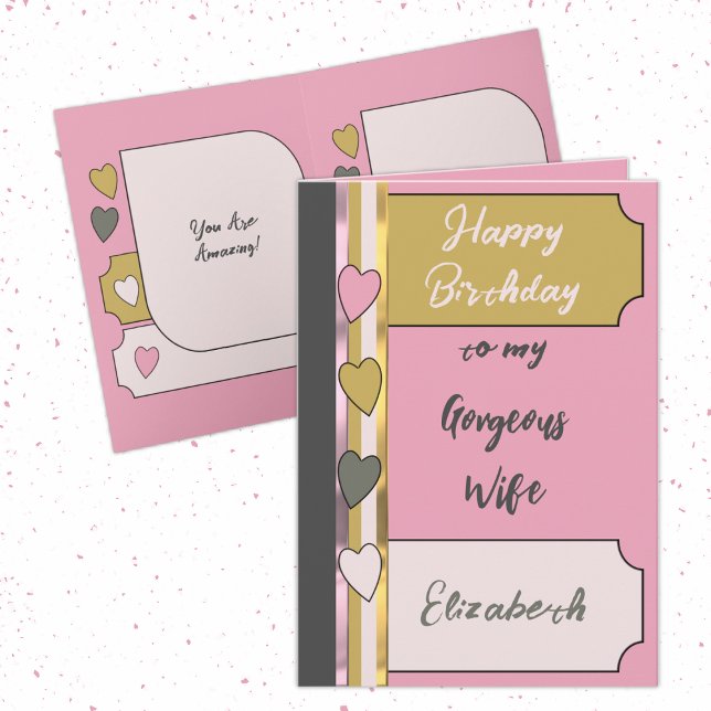 Gorgeous amazing wife pink gold birthday card (Creator Uploaded)