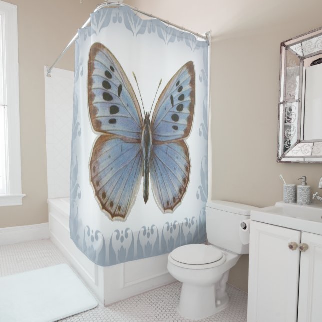 Gorgeous and Elegant Blue Butterfly Shower Curtain (In Situ)