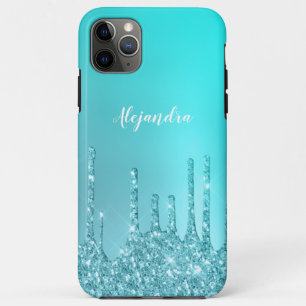 Gorgeous aqua blue mint & turquoise glitter drips iPhone 11 pro max case